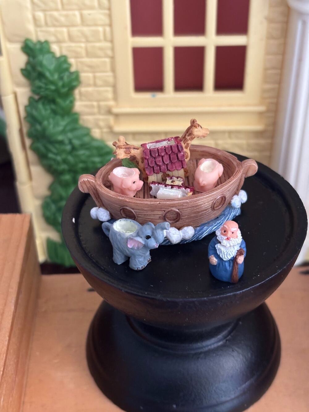 Miniature Noah's Ark Figurine with Animals and Noah
